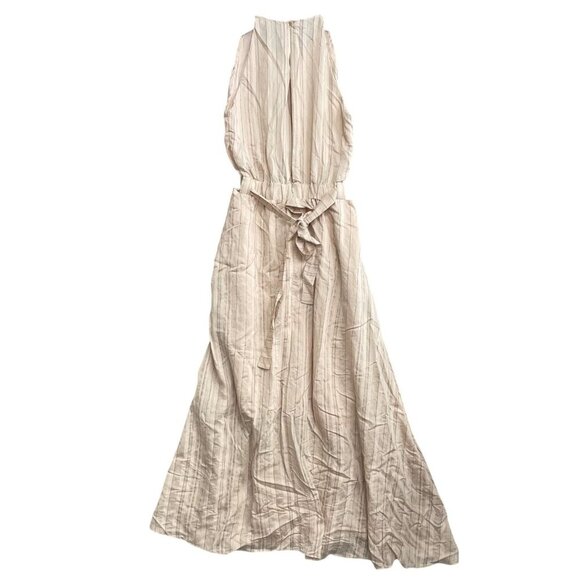 Grade & Gather Women's M Beige Stripe Maxi Dress Halter Neck Elastic Waist - Picture 2 of 10